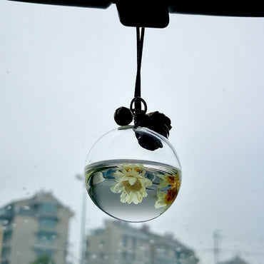 Car Pendant Glass Scent Empty Hanging Bottle With Flower Auto Interior Decoration Scent Container With Wood Cap Ornaments