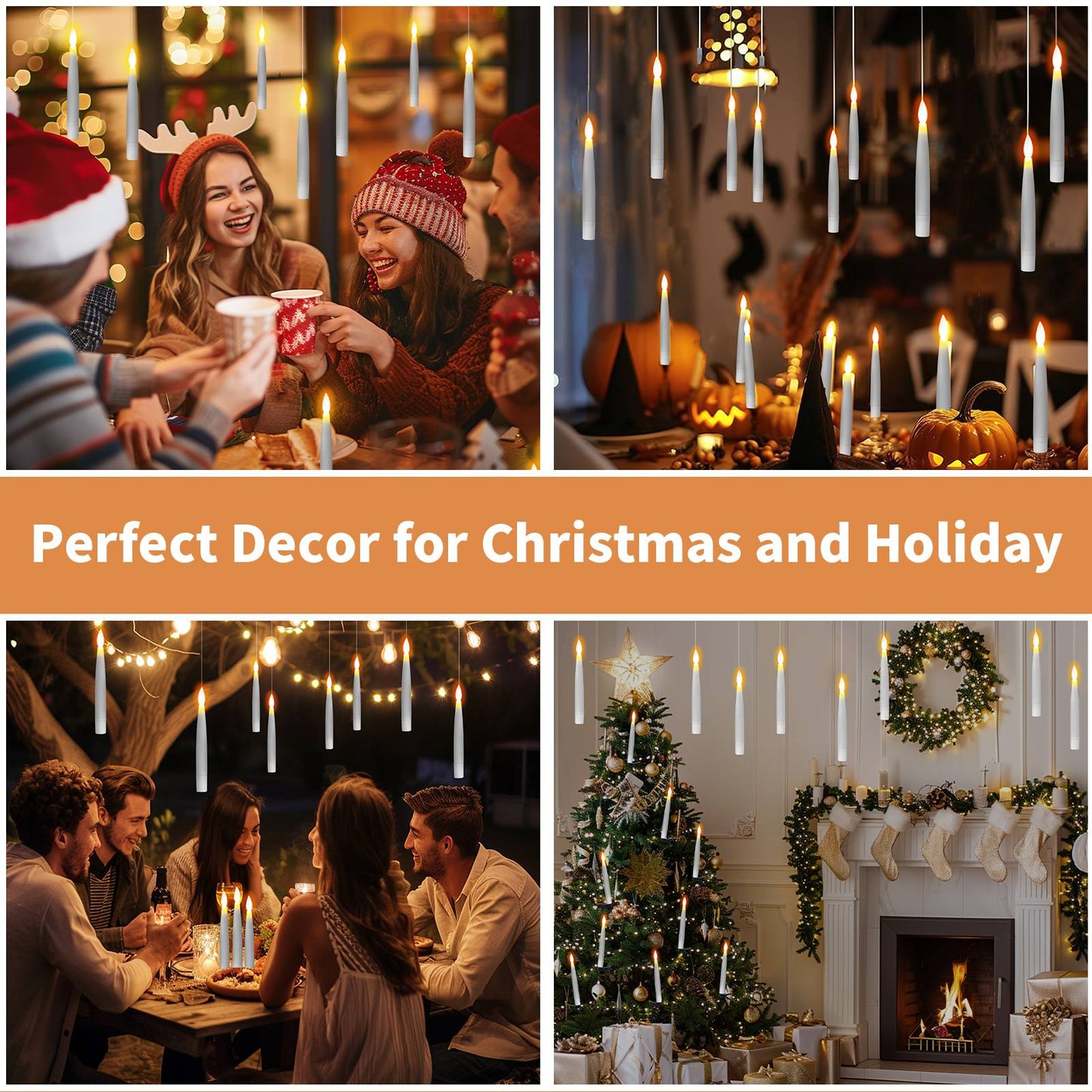 Flameless LED Taper Candles Christmas Tree Electric Candle Lights Mini Taper Clip-On Candles with Remote Timer for Wedding Decor