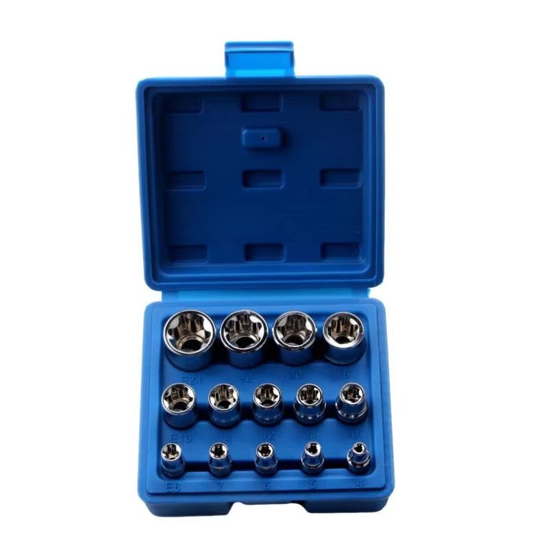 Conjunto de Soquetes Torx Fêmea de 14 Peças, Soquetes Hexagonais Externos E4-E24, para Mecânicos de Reparo Automotivo, Kit de Ferramentas Manuais Durável e Versátil