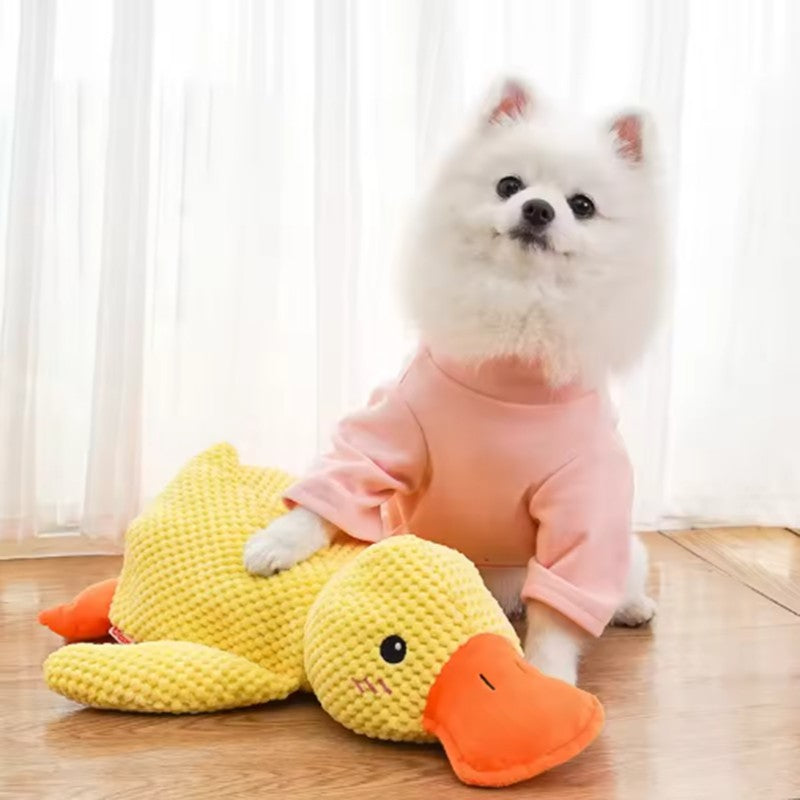 Brinquedo de cachorro pato de pelúcia resistente à mastigação com som de grasnido para alívio do ranger dos dentes, companheiro macio para cães pequenos e grandes