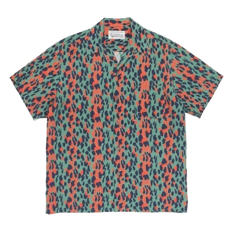 Classics Summer WACKO MARIA Shirts Full Print Leopard Rayon Short-sleeved Real Photos Hawaiian Shirt for Men Women