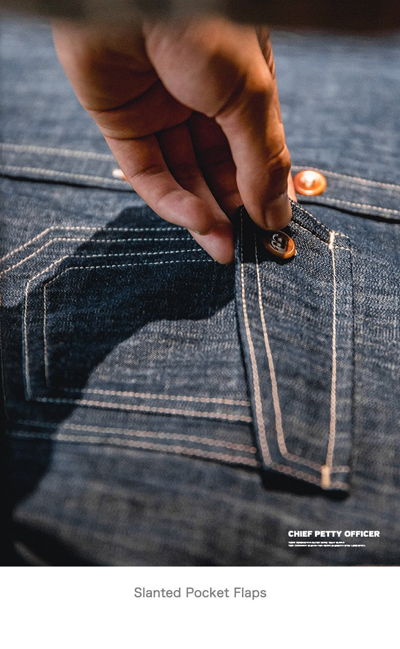 Maden Retro Thin Long-sleeved Denim Shirts Single-breasted Lapel Collar Stitch Design Cotton Men's Spring and Autumn Blouses