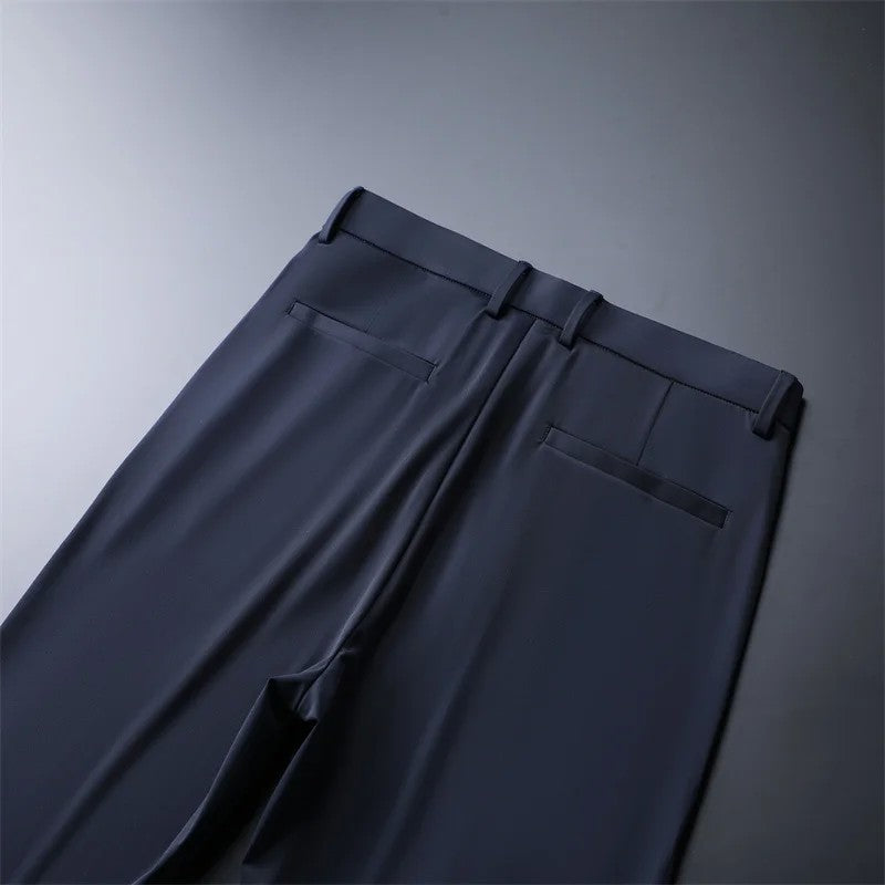 New Summer Men's Ice Silk High Stretch Business Suit Pants Male Army Green Blue Elastic Formal Office Straight Formal Trousers