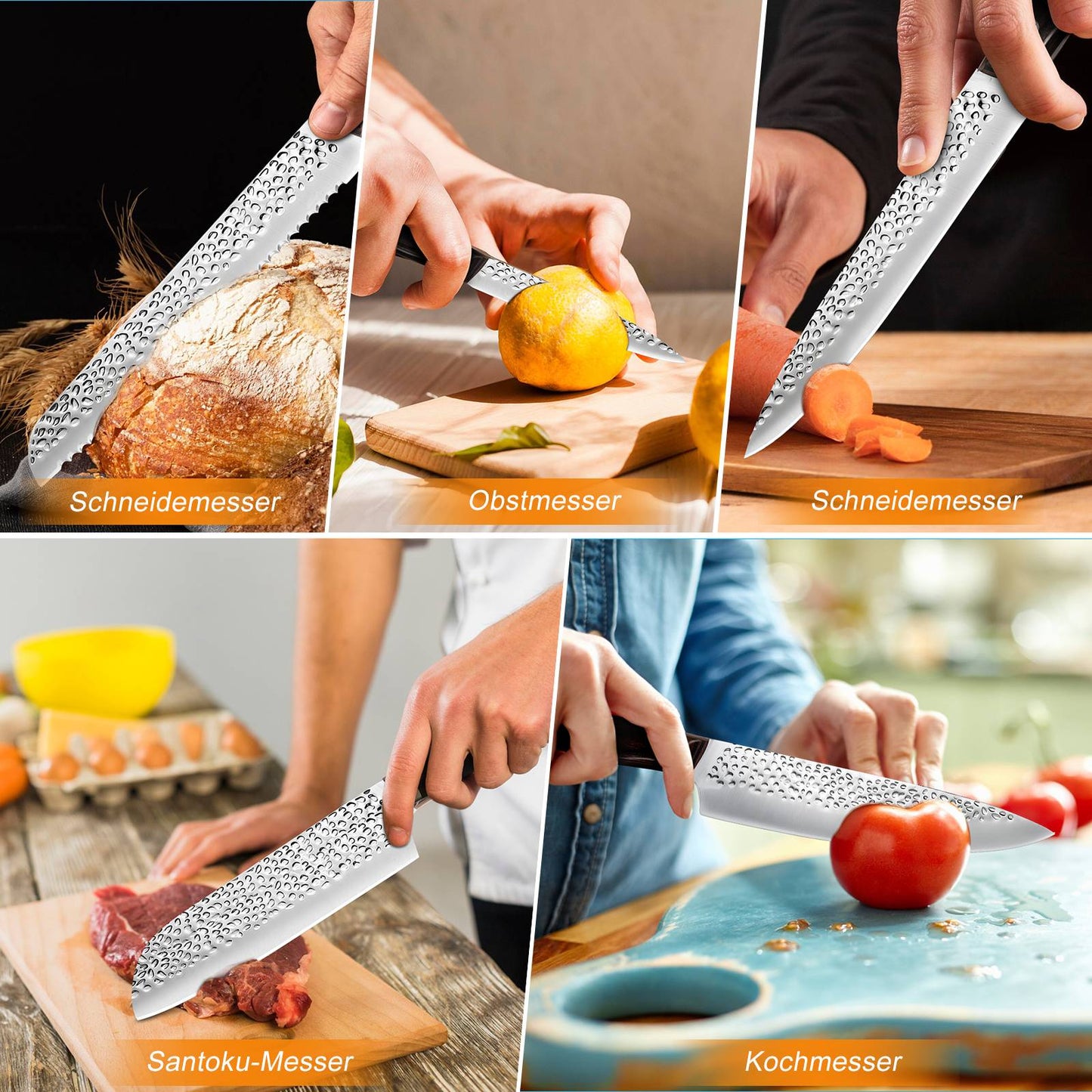 ZENG 8pcs Chef Knife Kitchen Knives Set Hammer Pattern Sharp Cutting Blade Meat Salmon Slicing Knives Santoku Knives Kitchen