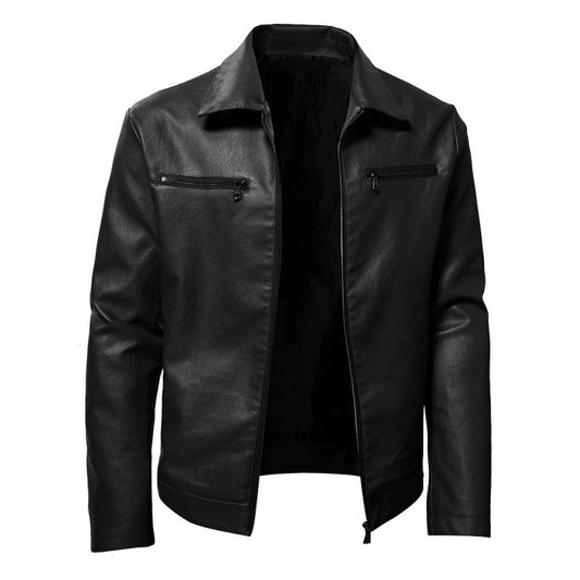 Men's Red Fashion Slim Motorcycle PU Leather Wear-resistant Lapel Leather Jacket