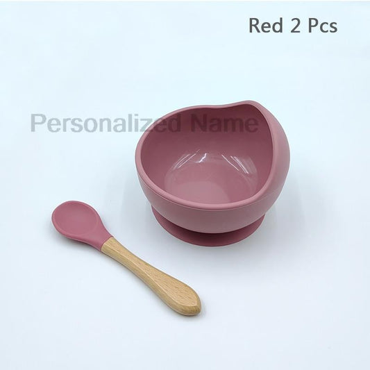 Personalized Name Baby Feeding Set Children's Silicone Suction Cup Bowl Training Spoon Fork Tableware Baby Feeding Bowl BPA Free