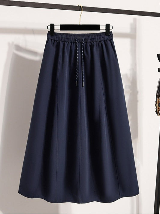Korean Style Casual Versatile Long Skirt Plus Size Skirts Women 2025 Autumn New Fashionable High Elastic Waist A Line Skirt