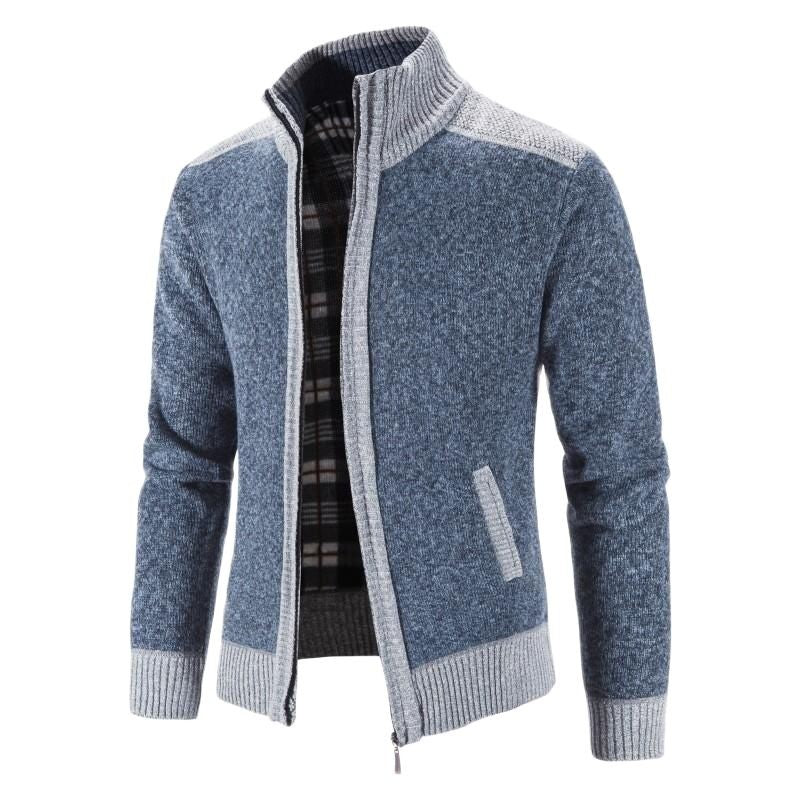 New Winter Men's Patchwork Jacket Knitted Coat Fashion Cardigan Outerwear Long Sleeves Casual Thick Slim Warm Zipper Coats