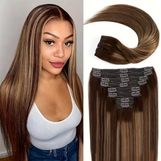 Clip In Hair Extensions Real Human Hair Blonde Clip In Extensions 8pcs Double Weft Hair Extensions End Human Hair #613