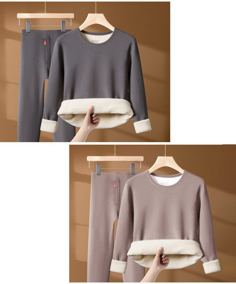 Winter Thermal Underwear Set For Men And Women Thick Velvet Lining Suitable For Wearing Cold Warm Underwear's Top And Bottoms