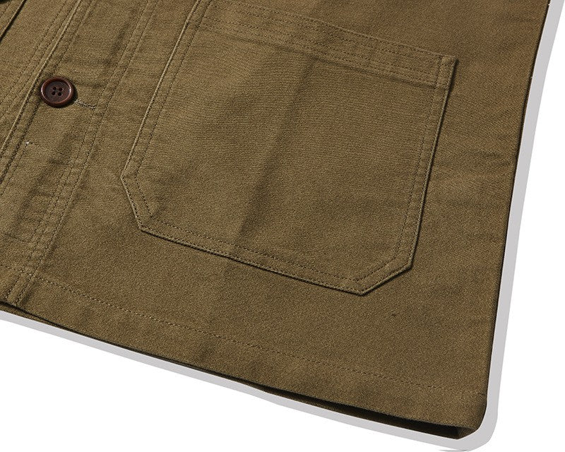 Autumn and Winter New OKONKWO Moleskin Heavyweight Retro French Workwear Jacket Multi Bag Men's Coats American Vintage