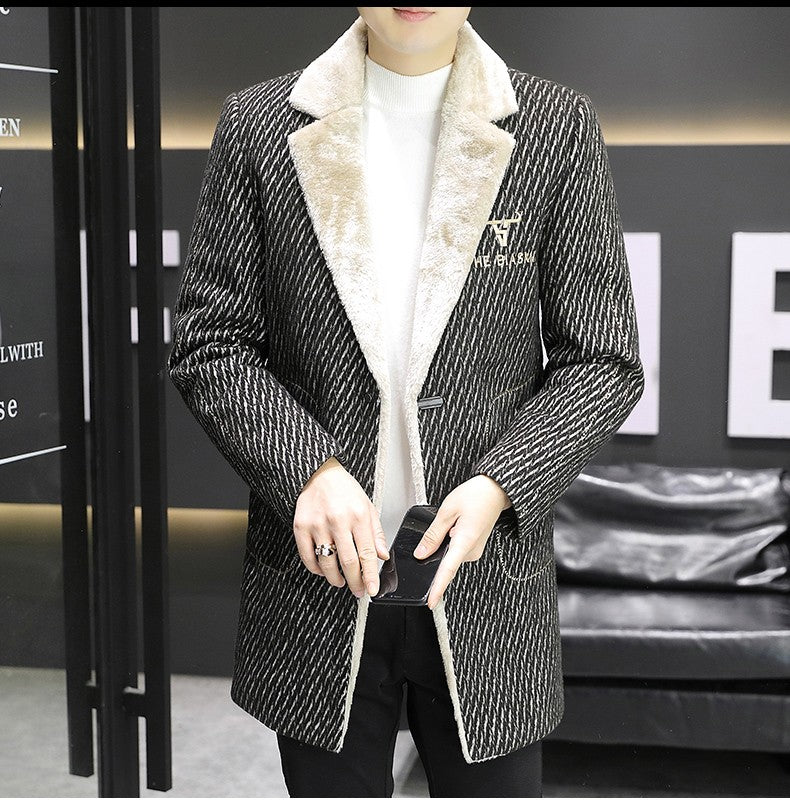 2021 Winter Corduroy Wool Blends Jacket Men Plus Velvet Thickened Warm Overcoat Casual Business Social Windbreaker Men Clothing