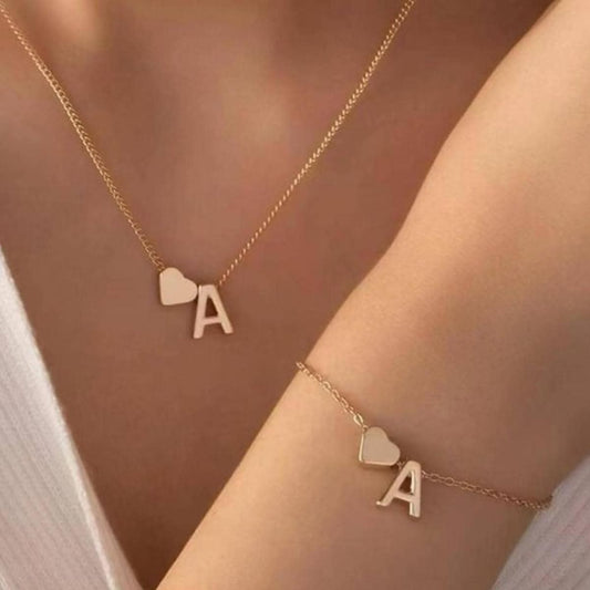 LATS Fashion Tiny Heart Dainty Necklace Gold Silver Color 26 Letter Name Choker For Women Pendant Bracelets Jewelry Gift