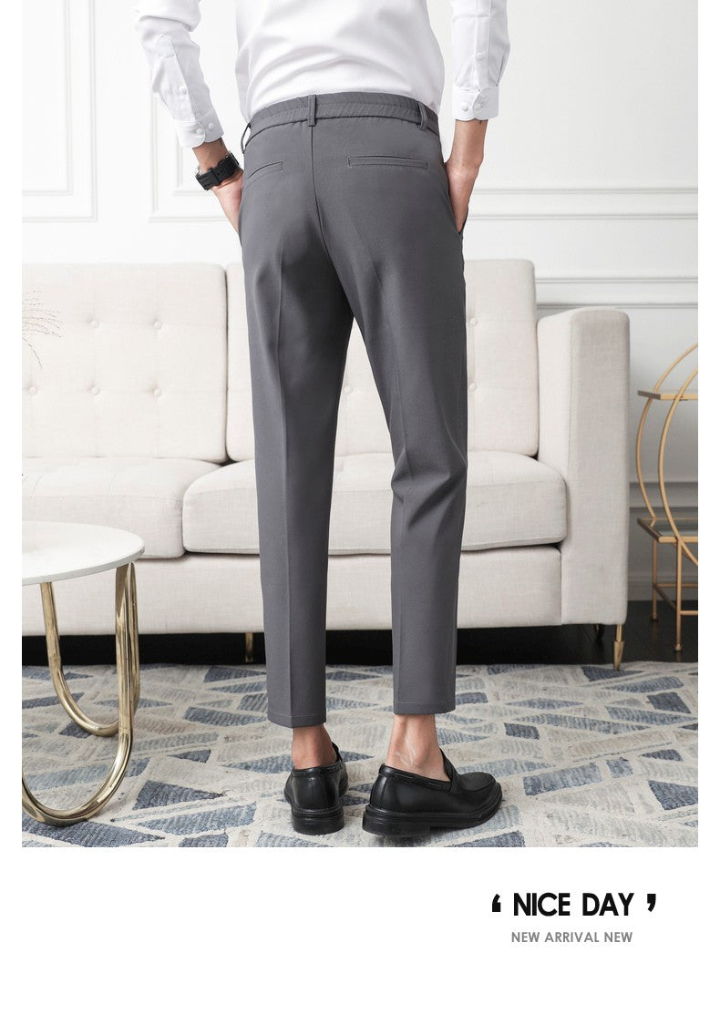 New Men Non-iron fabric Dress Pants Slim Straight Black Apricot Dark Gray Casual Suit Pants Male Business Little Feet Suit pants