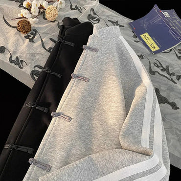New Chinese Style Buttoned Cardigan Sweatshirt for Men Women 2025 Spring Loose Top Trendy Brand Chinese Style Heavyweight Jacket