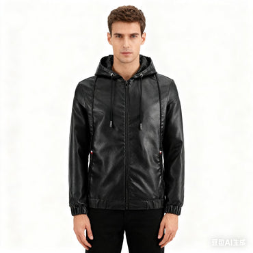 2025 Trending Men's Leather Jacket, Hooded Slim Fit Korean Style Biker Casual Coat