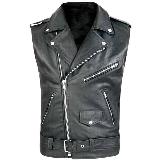 Black Color M-4xl Sizes Men's Sleeveless PU Leather Vest Style Motorcycle Jacket with Pockets Zipper Men Coats