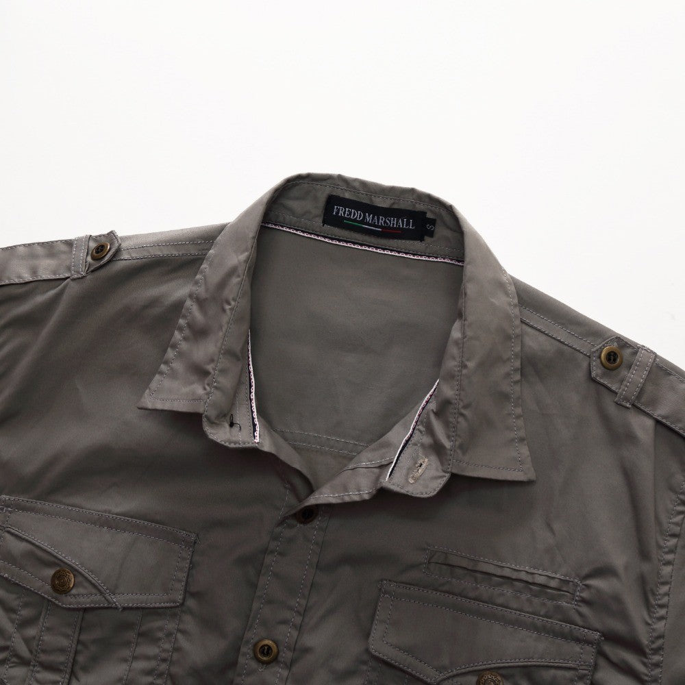 2022 New Arrive Mens Cargo Shirt Men Casual Shirt Solid Short Sleeve Shirts Multi Pocket Work Shirt Plus Size 100% Cotton