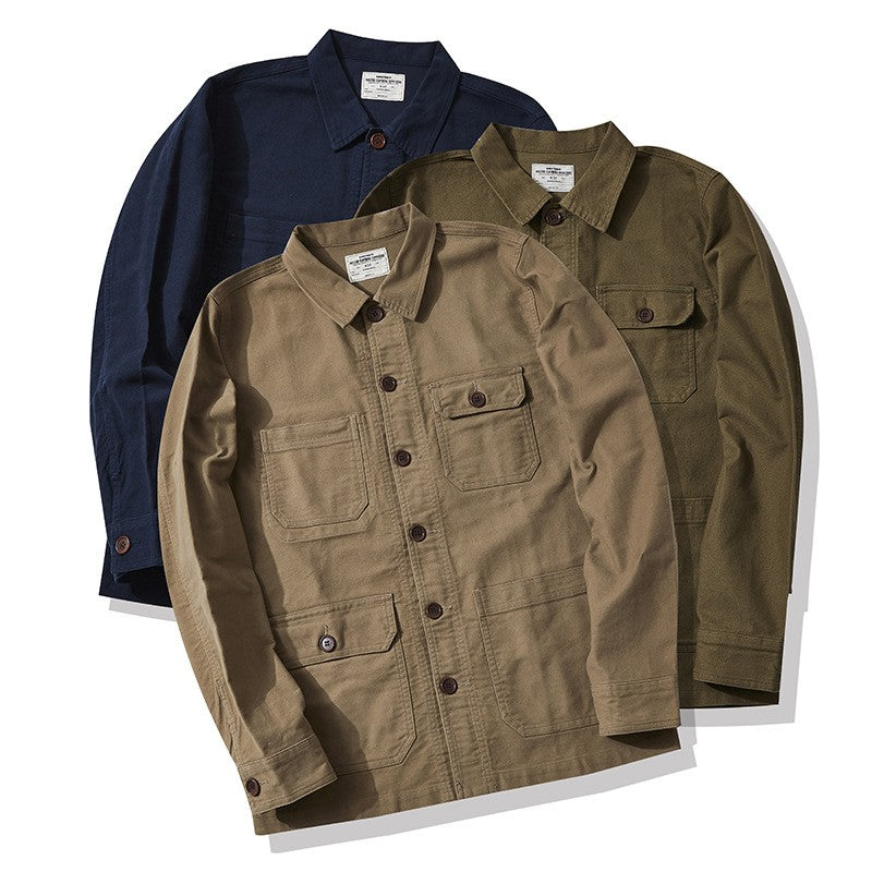 Autumn and Winter New OKONKWO Moleskin Heavyweight Retro French Workwear Jacket Multi Bag Men's Coats American Vintage
