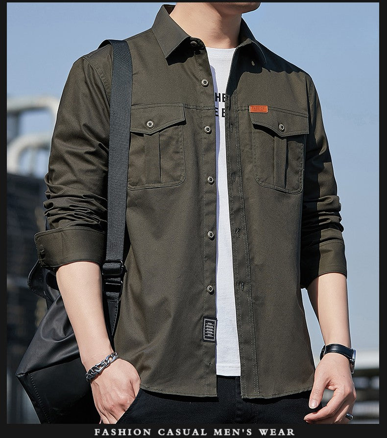 100% Cotton New Cargo Shirt for Men Long Sleeve 2 Pocket Shirts Outdoor Casual Blouses High Quality Clothing Overshirt