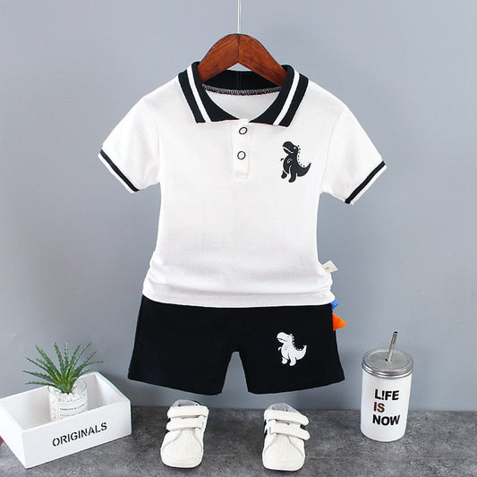 Conjuntos de Roupa Infantil de Verão para Meninos, Estampa de Dinossauro, Camisas Polo de Manga Curta + Shorts, 2 Peças/Conjunto, Roupas de Bebê