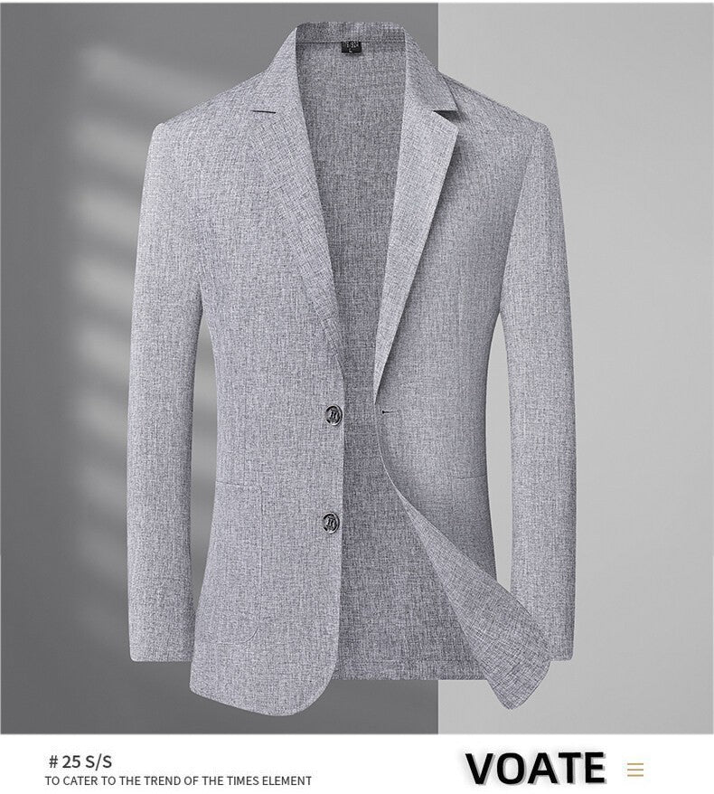 A fashionable and stylish men's sun-protective suit with a linen collar and two buttons, along with a sun-protective jacket