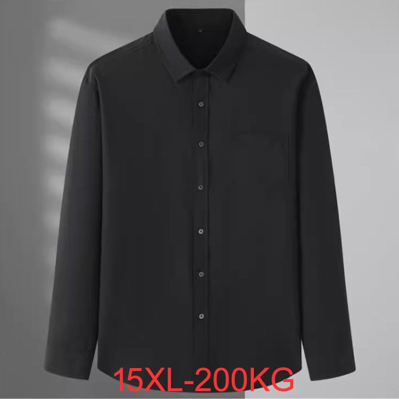 Spring and Autumn Large Size 15XL Men's Long-sleeved Shirt Fat High Elastic Solid Color Shirt 12XL 11XL 10XL 9XL 8XL 7XL 200kg