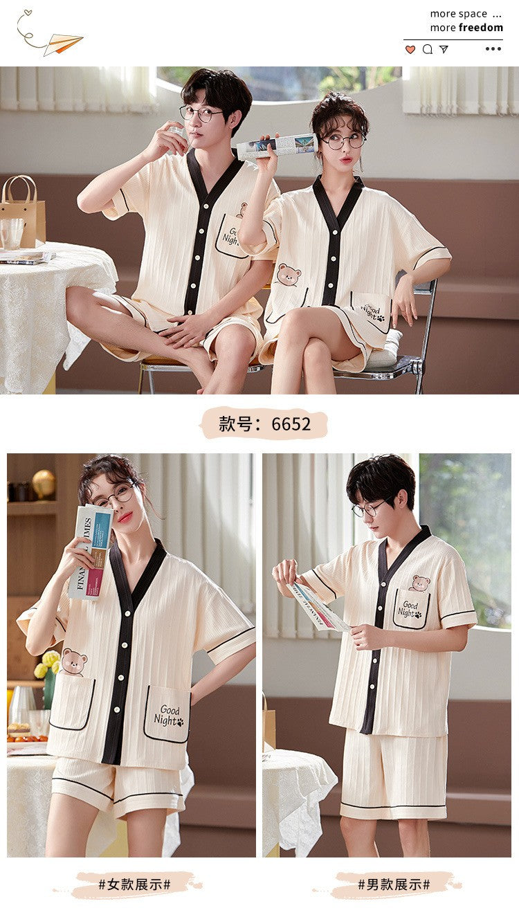 Japan Kimono Cartoon Couples Sleepwear Cotton Mens Women Summer Short Pajamas Set Loungewear for Young Girl Boy Home Clothes