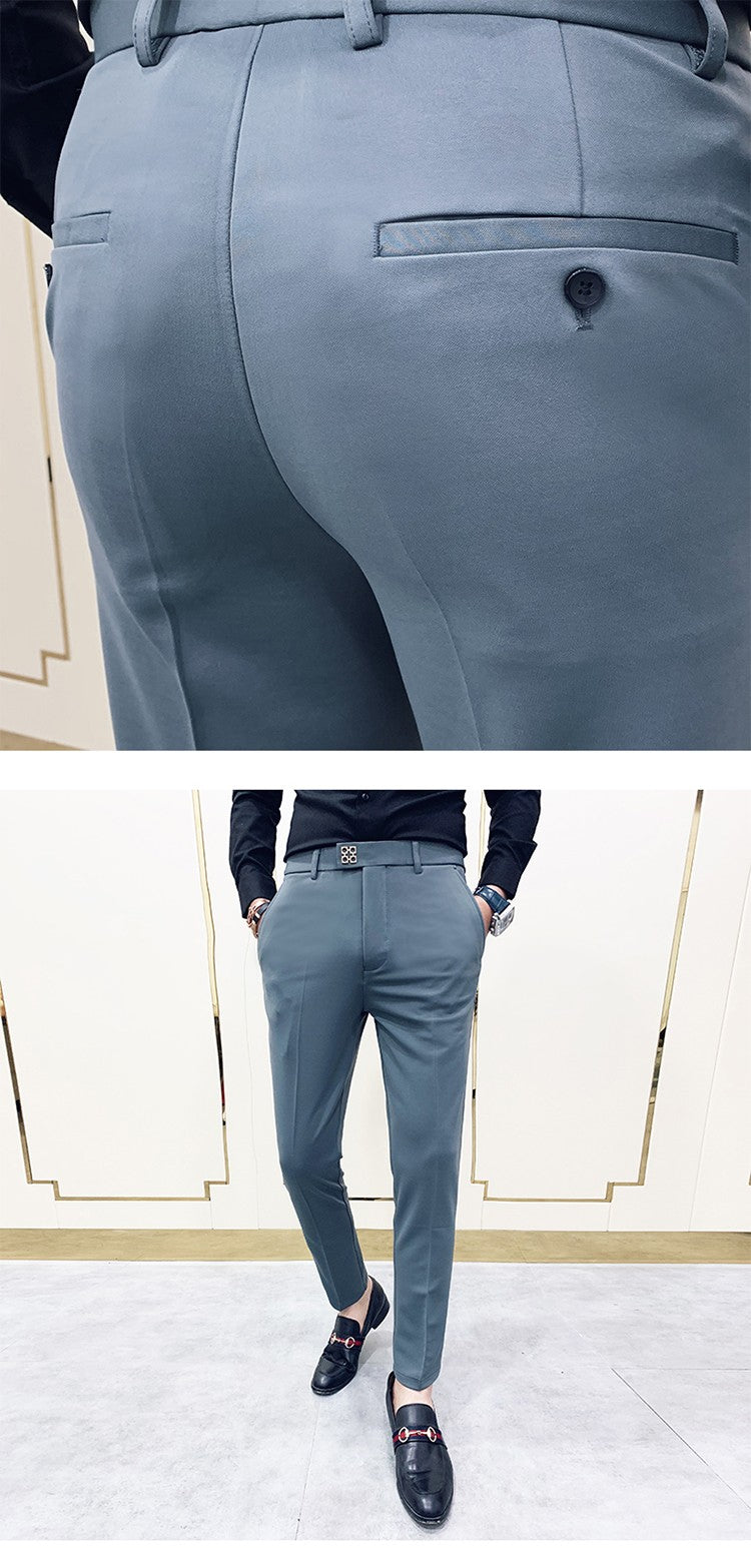 Spring 2025 Men Pants Korean Slim Fit Men Casual Ankle Length Pants Streetwear Men High Quality Black Gray Khaki Dress Suit Pant
