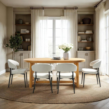 Modern Farmhouse Rustic Solid Oak Wood Oval Dining Table for 6 - White Oak