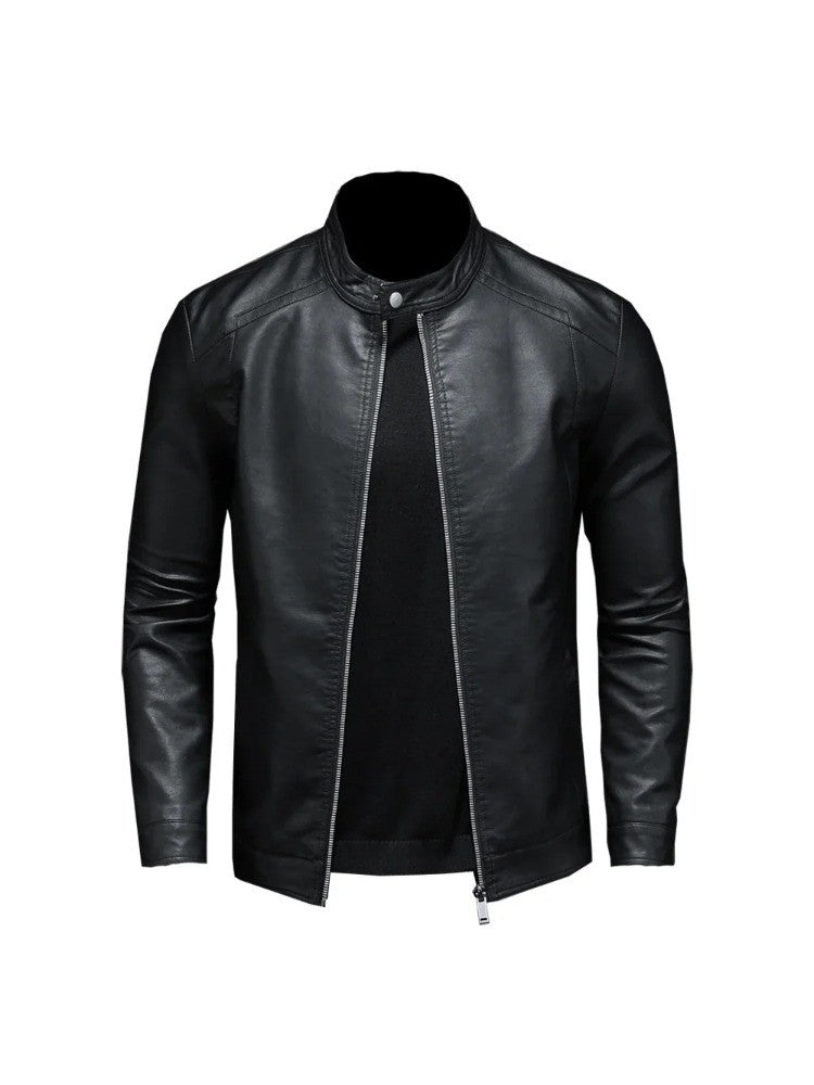 Spring Autumn Leather Jacket Men Stand Collar Slim Pu Leather Jacket Fashion Motorcycle Causal Coat Mens Moto Biker Leather Coat