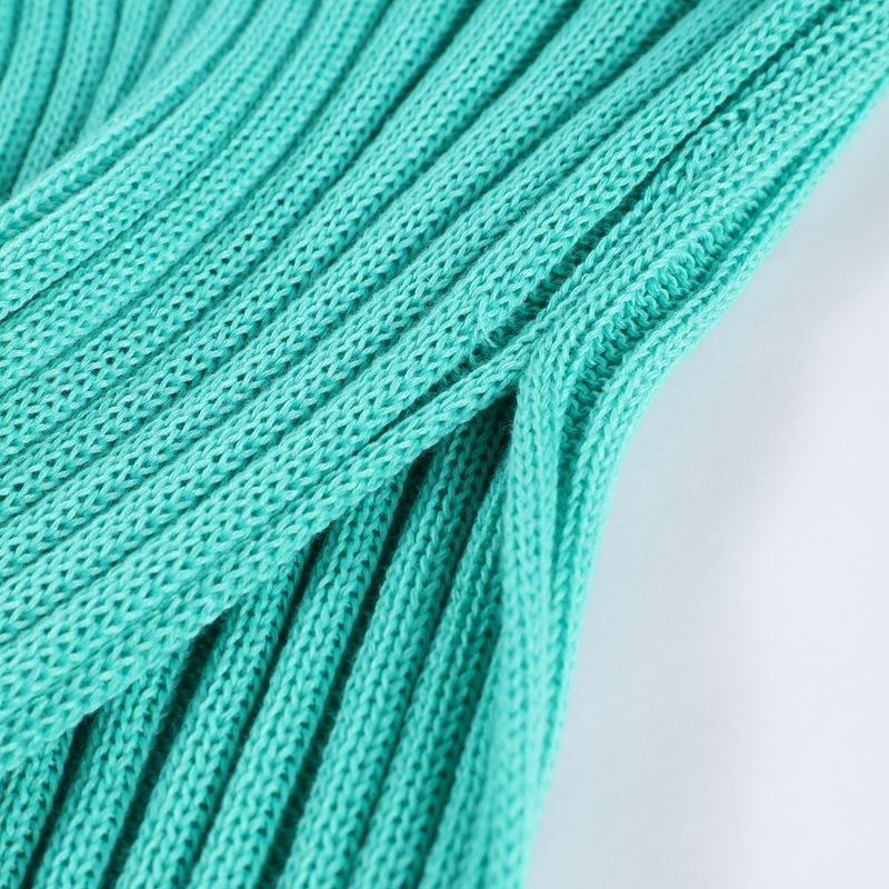 Sexy Knit High Slit Backless Long Dress Women Green Ribbed Hollow V-neck Dresses