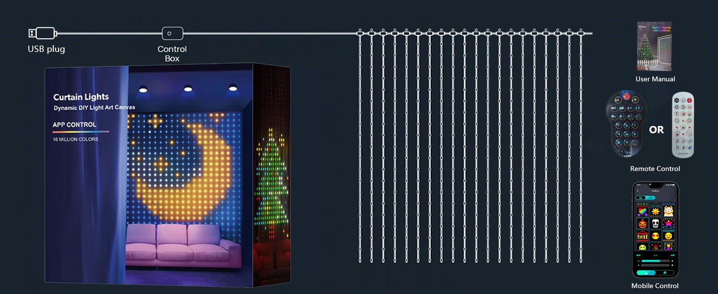 Smart LED Curtain Light APP Control RGB Dimmable DIY Pattern Music Ambient Lighting For Home Holiday Party Christmas Decoration