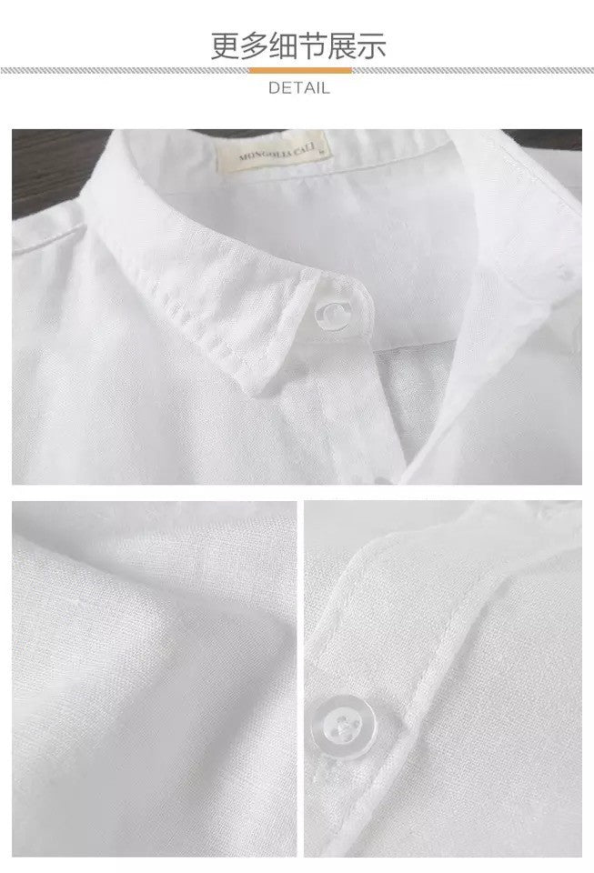 HOO2025 linen shirt young male leisure cotton shirts with short sleeves business cultivate one's morality thin comfortable shirt
