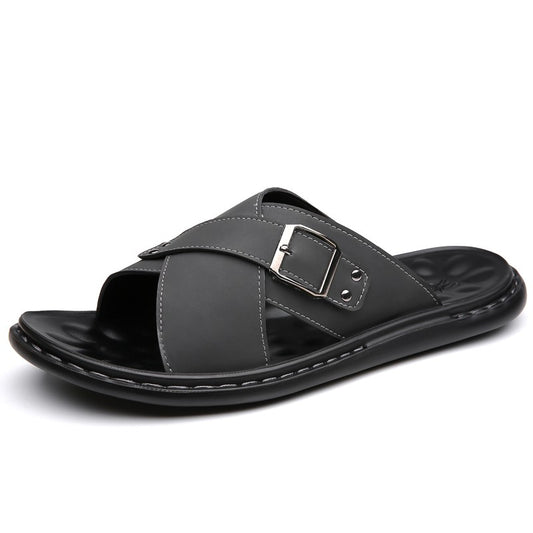 Men Summer Stylish Slippers Open-toe Soft-Soled Shoes Simple Solid Color Half Drag Slip-On Shoes Outdoor Man Comfortable Sandals