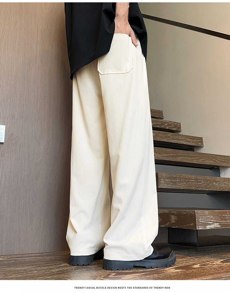 Novas Calças de Seda Gelo Chinesas Masculinas Verão Fina Solta Perna Larga Marca de Moda Seda Gelo Estilo Chinês Calças Casuais Bordadas Frescas