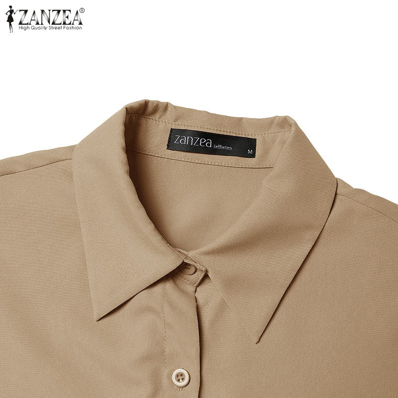 ZANZEA Women Fashion Summer Shirt Dress 2025 Elegant High Waist Short Sleeve Mid