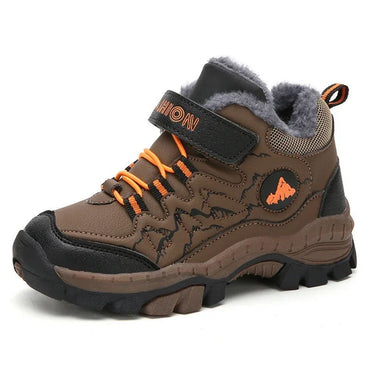 Botas de Neve Infantis Menino Adolescente de Inverno, Tênis de Caminhada e Escalada Impermeáveis de Couro Antiderrapantes Esportivos Quentes