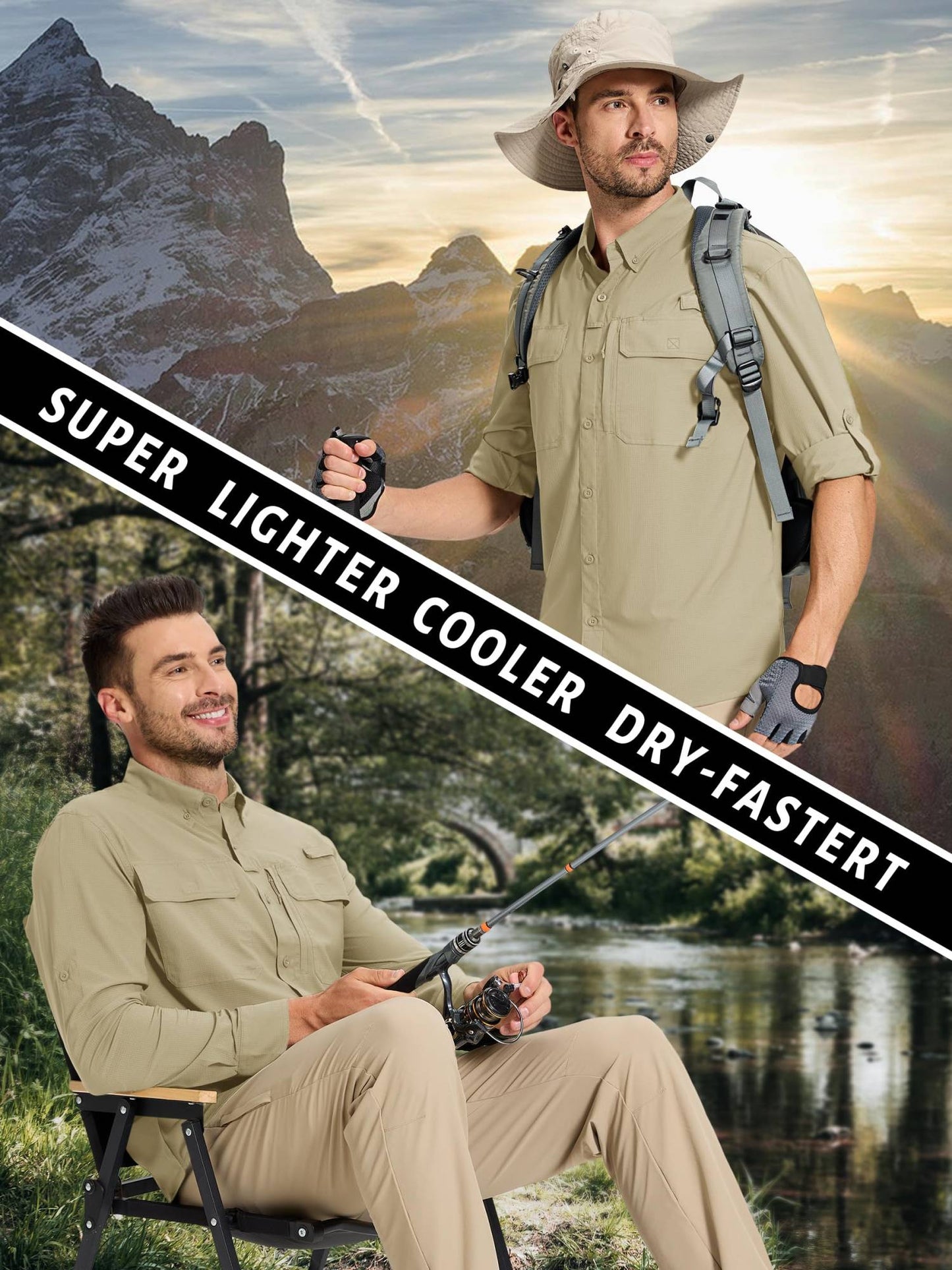 TACVASEN UV Block Fishing Shirts Mens Sun Protection Quick Dry Long Sleeve Shirts Mesh Breathable Hiking Cargo Shirts Work Shirt