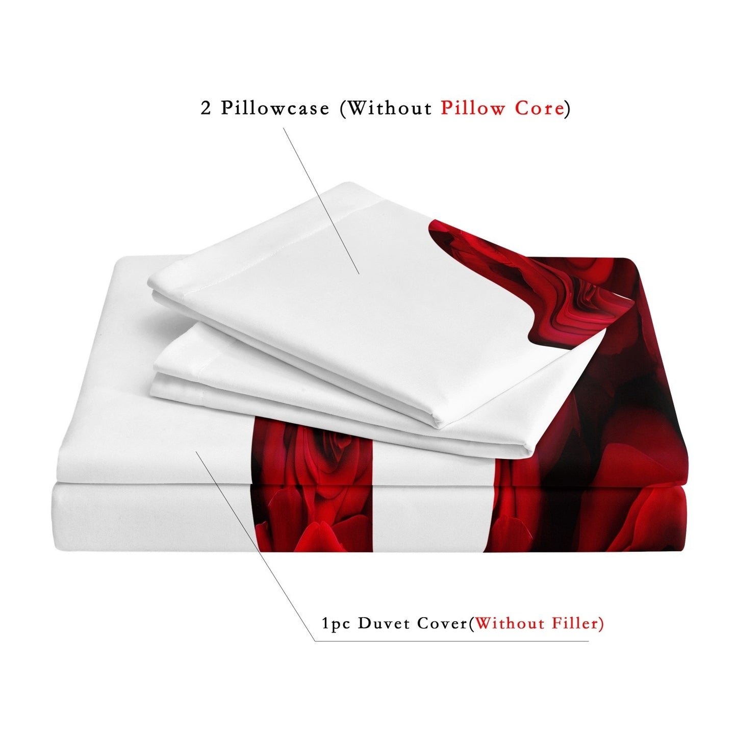 3pcs Red And White Heart Rose Lettering Print Bedding Set Romantic Design Soft Fabric Home Dormitory High-Definition?DMQ181?