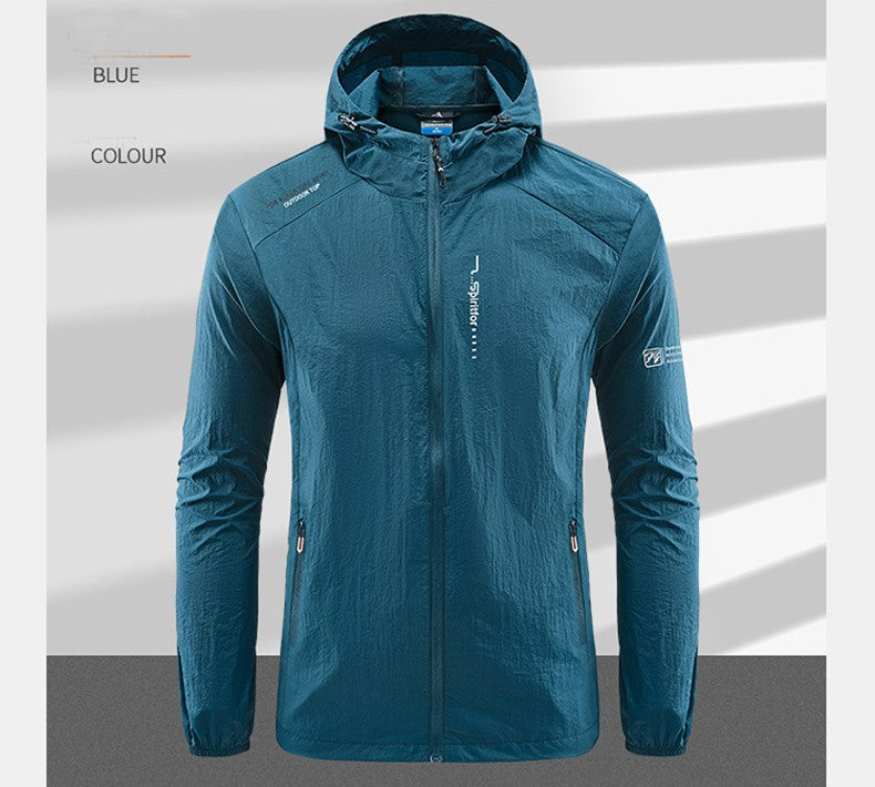 Summer Outdoor Quick Dry Sun-Protective Thin Jacket Men Hiking Fishing Cycling Hooded Gym Sport Windbreaker Ultra Light Coats