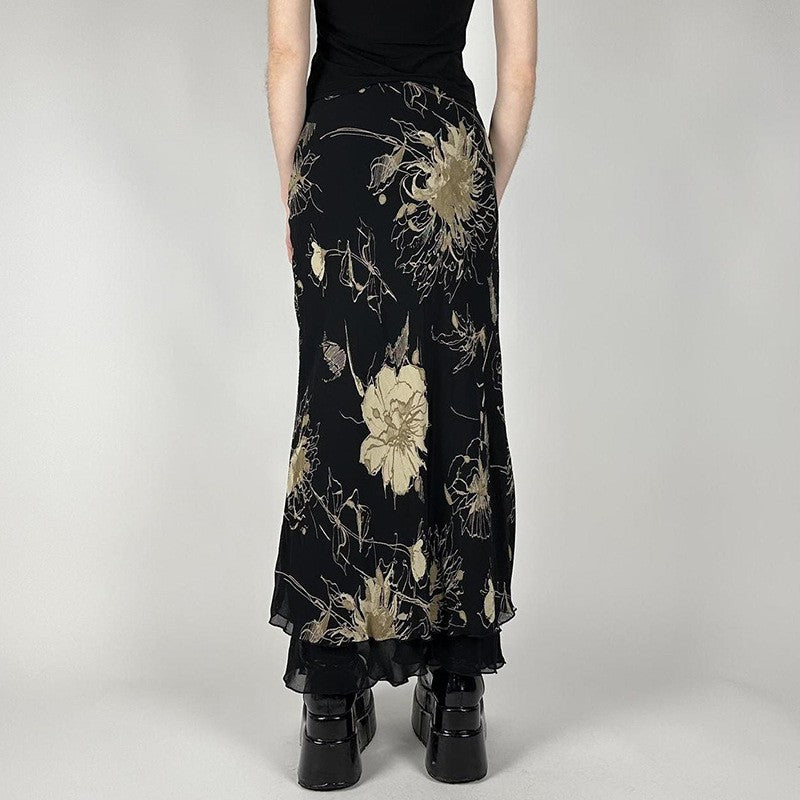 Goth Dark Y2K Aestheics Double Layer Mesh A-line Skirt Women Fashion Florals Pri