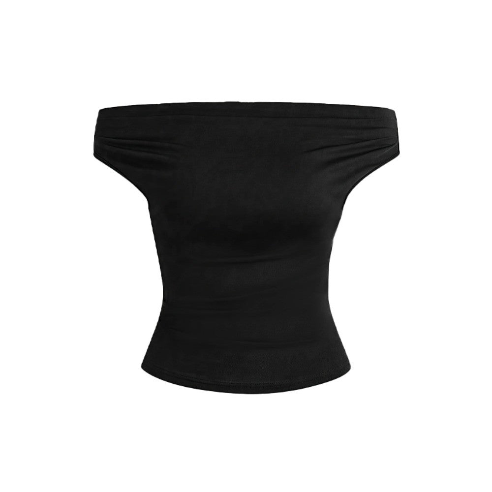 2 Piece Set Pleated Asymmetric Crop Top Woman T-shirts Strapless Top Female Sleeveless Sexy Tops Womens Cloth Fashion Streetwear
