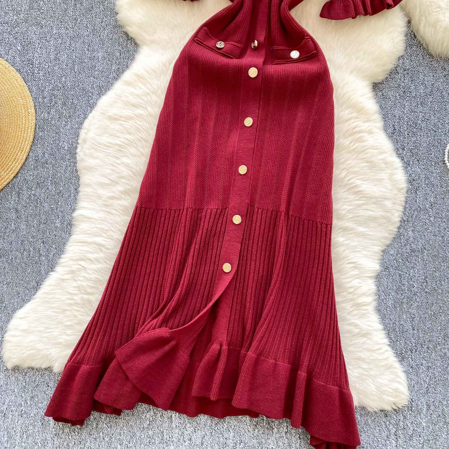 SINGREINY Summer OL Knit Dress 2025 Women V Neck Button Design Slim Mermaid Sund
