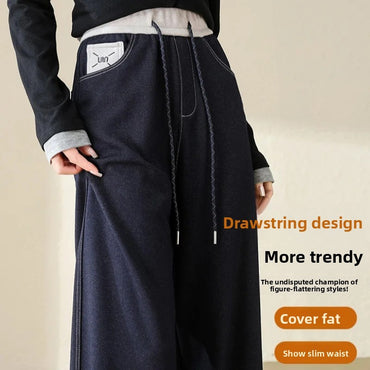 High Waist Straight Leg Jeans Loose Slimming Wide Leg Pants Fashionable Versatile Draping Lengthening Leg Appearances Floor-Leng