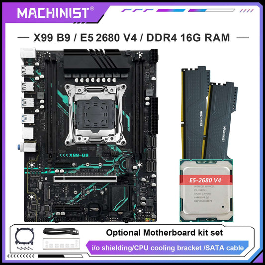 Placa-mãe MACHINIST X99 B9 chip C612 Opcional combo de CPU Processador Xeon E5 2680 V4 LGA 2011-3 e kit de RAM DDR4 de 16 GB USB3.0