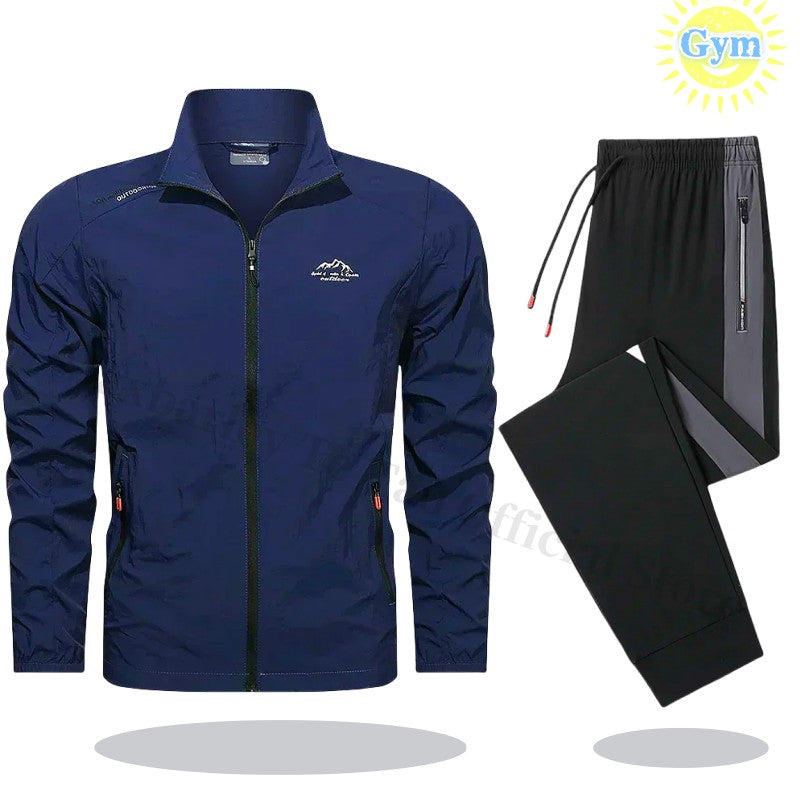 2025 Mens Sportswear Spring Summer Tracksuit 2 Piece Sets Sports Suit Sun Jacket + Pant Running Set Male Gym Exercise Clothing