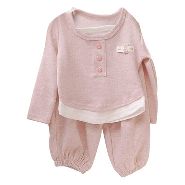 Girls Autumn Outfits Fashionable False Two-Piece Tops and Pants 2 Piece Set Stylish Korean Style Kids Clothing Cute Fall Clothes