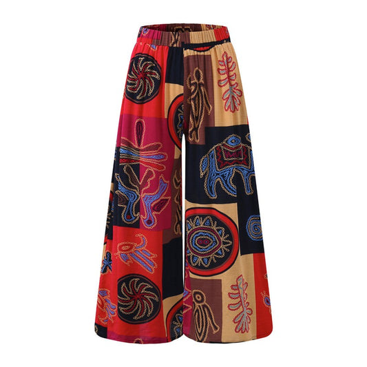 Ethnic Style Wide Leg Trousers Women Yoga Harem Pants Gypsy Hippie Thai Boho Court Pants Ruched Waist Aladdin Women's Pants
