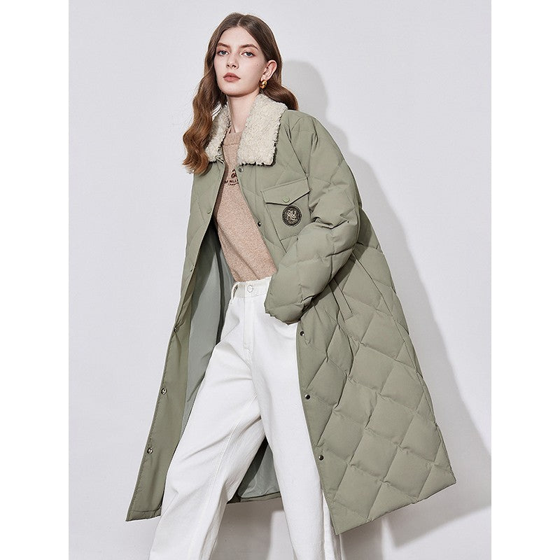 TOYOUTH Womens Down Coat 2024 Winter New Fur Collar Single Breasted Button Medium Thick Long Coat